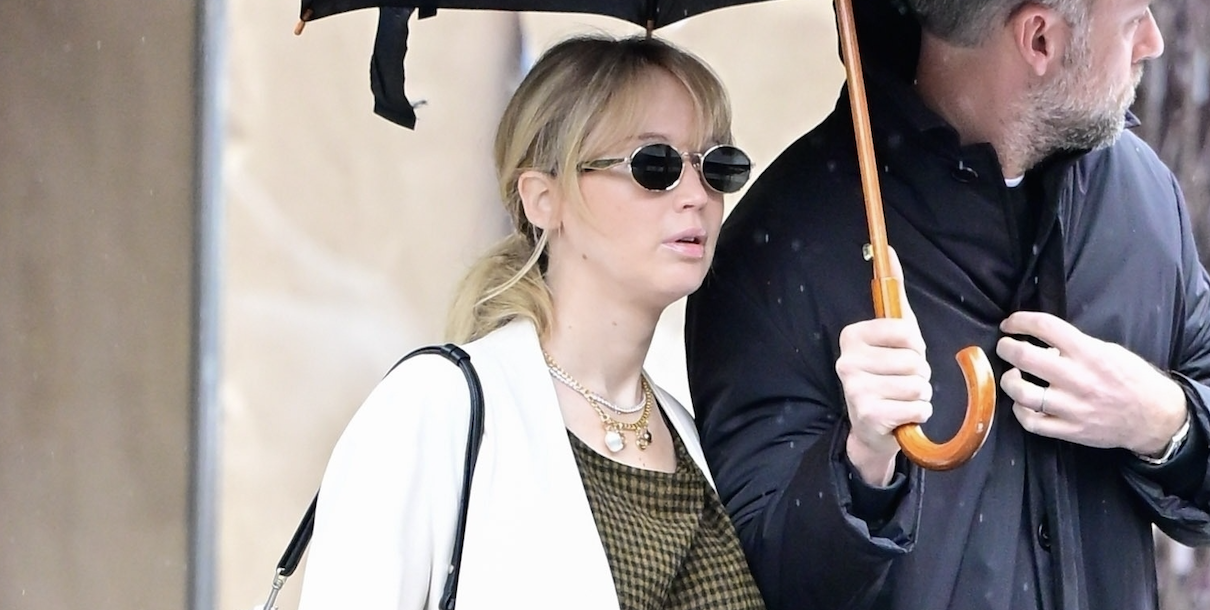 jennifer lawrence white coat outfit maternity