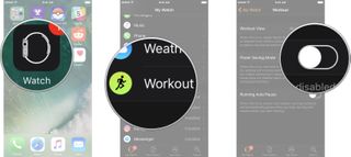 Launch the Apple Watch app, tap on Workout, and then turn on the option for Power saving mode.