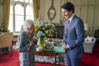 Queen Elizabeth II receives Canadian Prime Minister Justin Trudeau during an audience at Windsor Castle, on March 7, 2022 in Windsor, England.