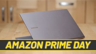 A photograph of the Samsung Galaxy Book S overlaid with a banner reading Amazon Prime Day