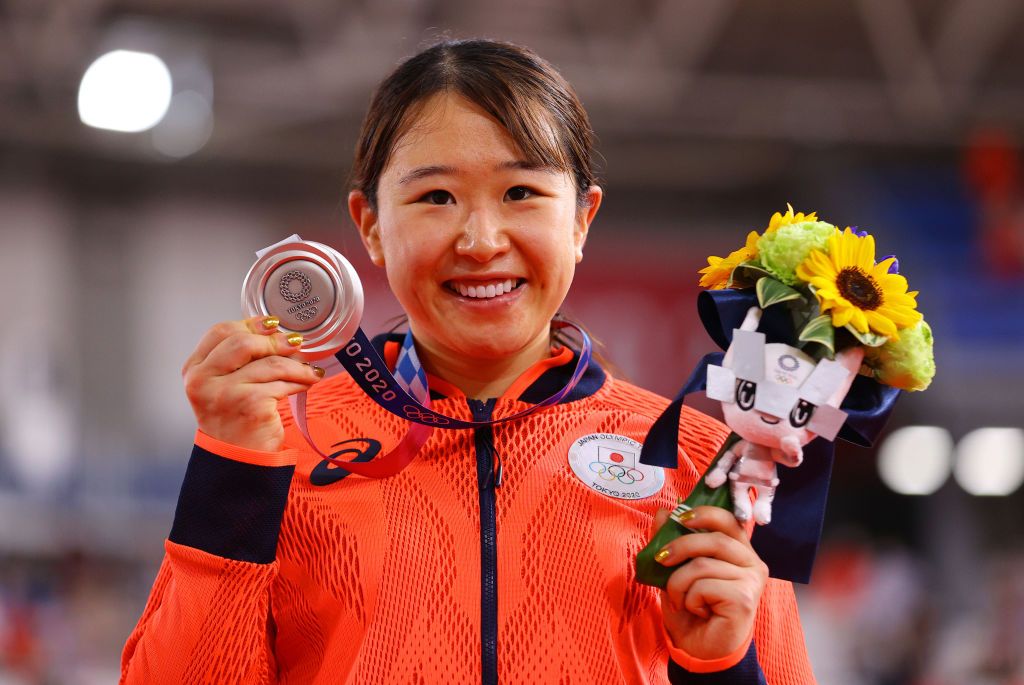 IZU JAPAN AUGUST 08 Silver medalist Yumi Kajihara of Team Japan poses during the medal ceremony after the Womens Omnium finals of the track cycling on day sixteen of the Tokyo 2020 Olympic Games at Izu Velodrome on August 08 2021 in Izu Shizuoka Japan Photo by Tim de WaeleGetty Images