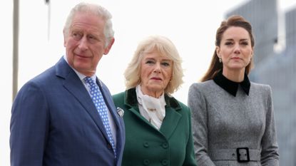 Prince Charles, Prince of Wales, Camilla, Duchess of Cornwall and Catherine, Duchess of Cambridge arrive for their visit to The Prince's Foundation training site