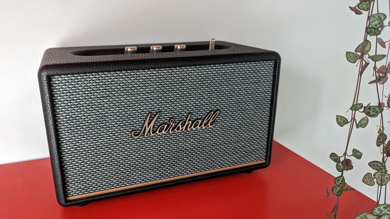 Marshall Acton III review: speaker on red shelf with plant hanging