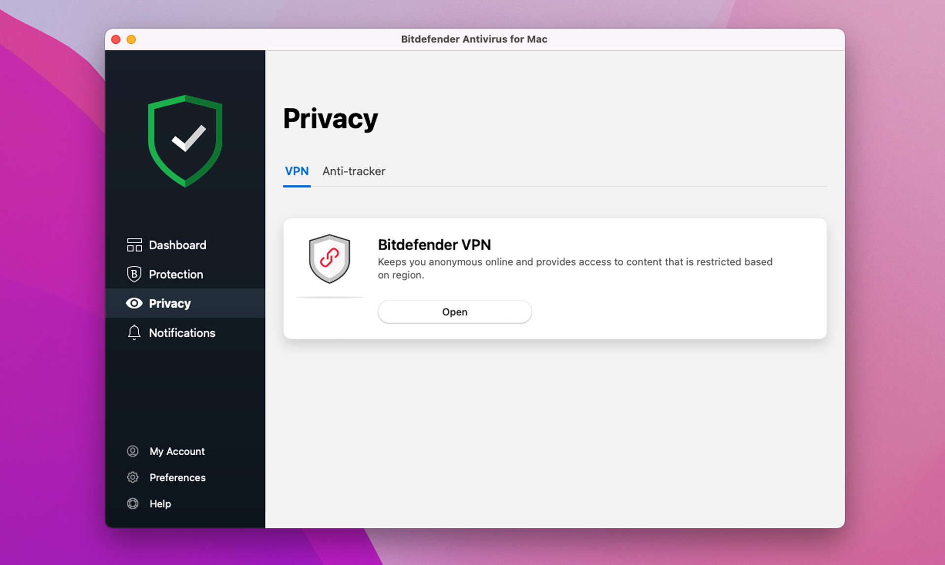 Bitdefender Premium Security for Mac app screen shot