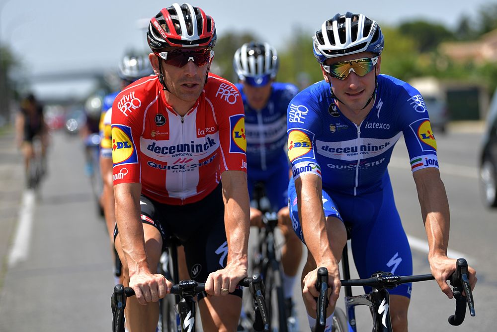 Deceuninck-QuickStep riders out for an easy spin during the second rest day at the Tour de France