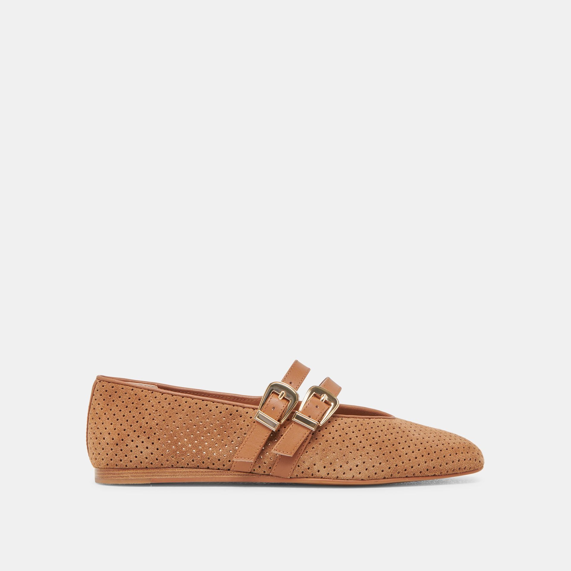 Baylee Wide Ballets Flats Pecan Perforated Suede