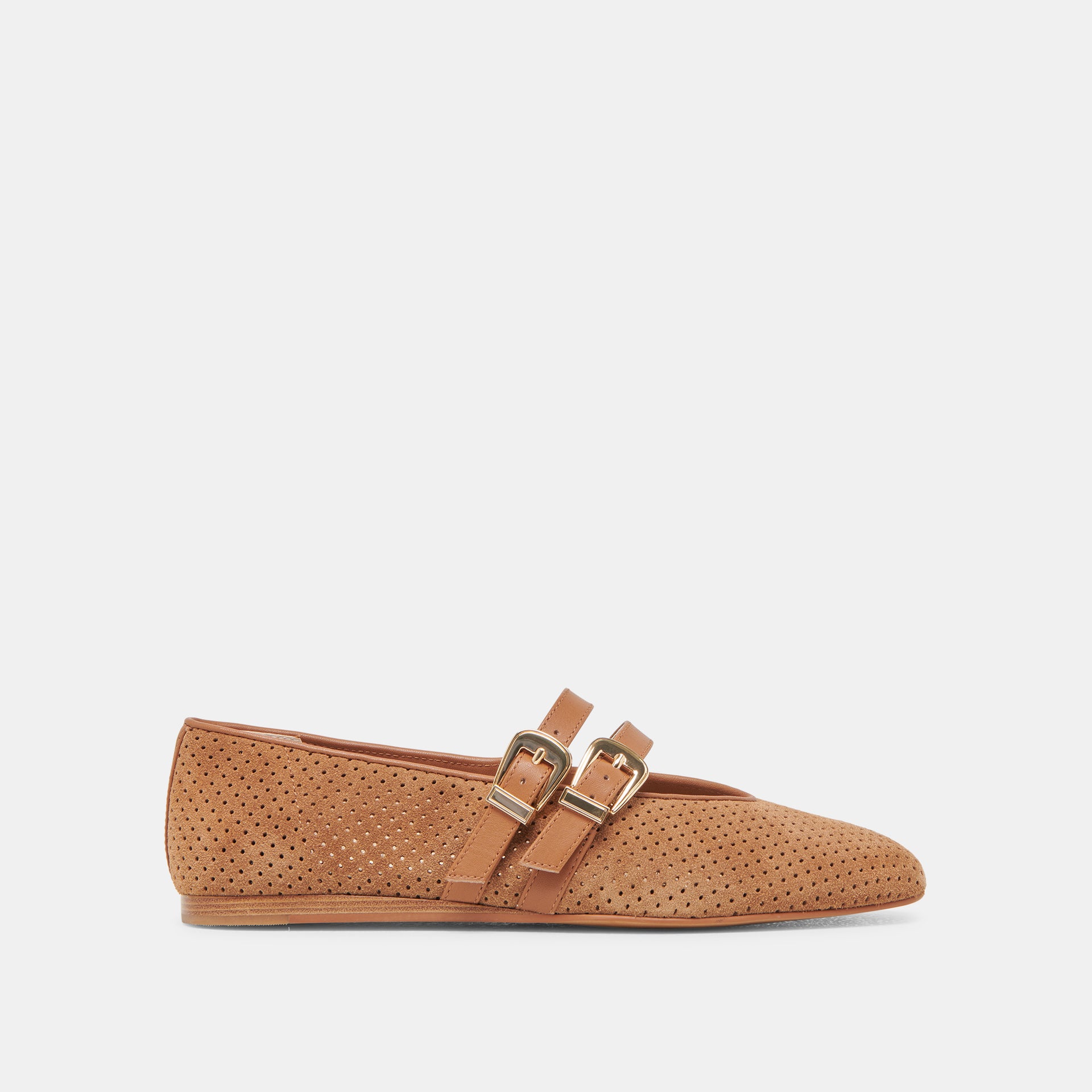 Baylee Wide Ballets Flats Pecan Perforated Suede