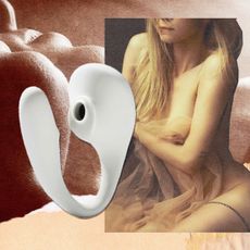 collage of a vibrator, a nude woman, and a face