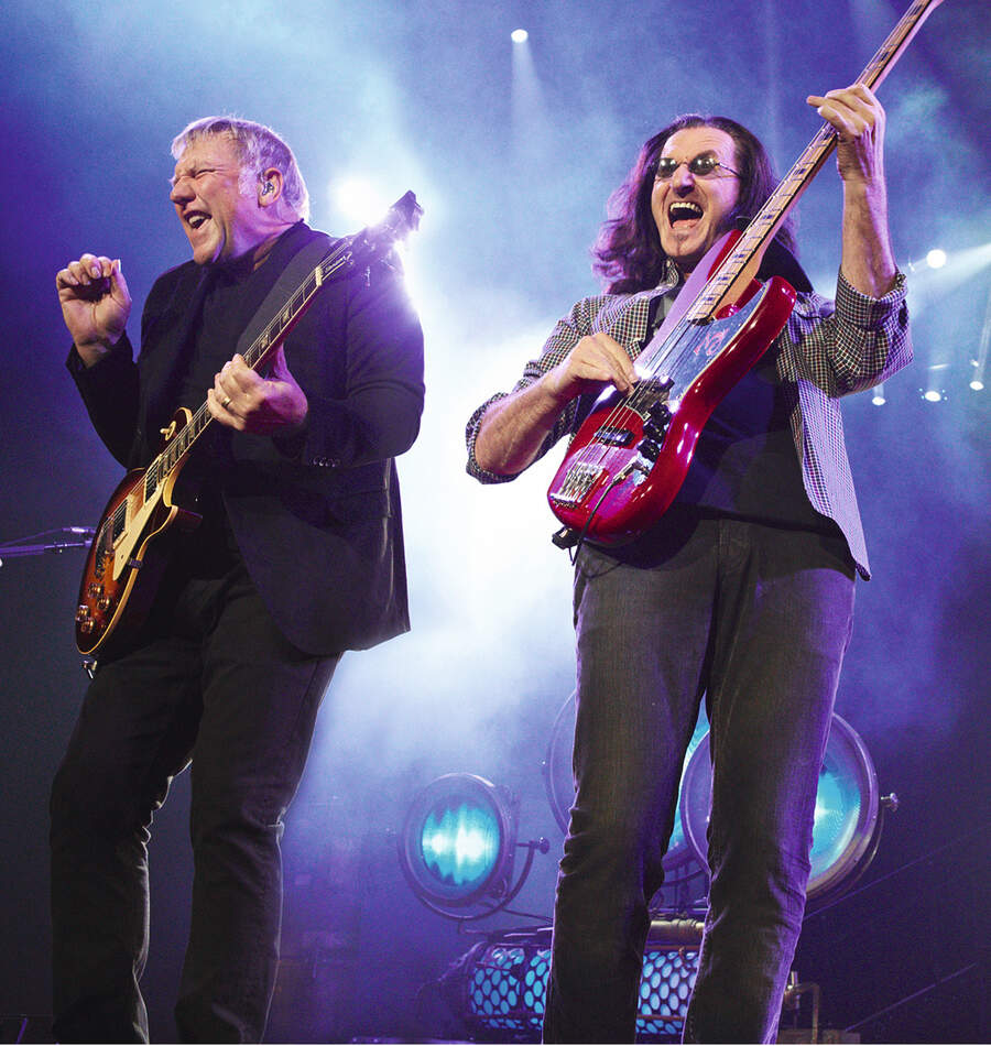 Alex Lifeson and Geddy Lee onstage