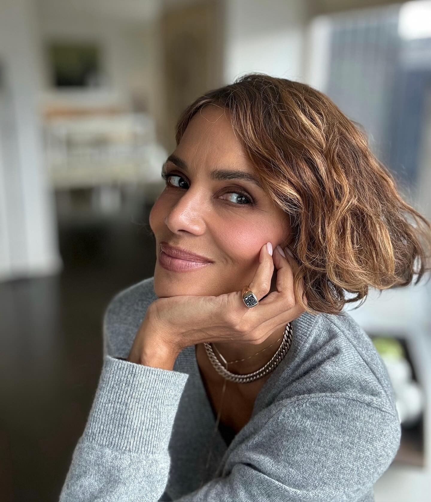 Halle Berry with a toasted brunette bob hairstyle