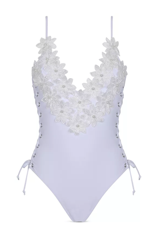 2024 Spring Trends | Capittana Flower Applique Lace Up One Piece Swimsuit