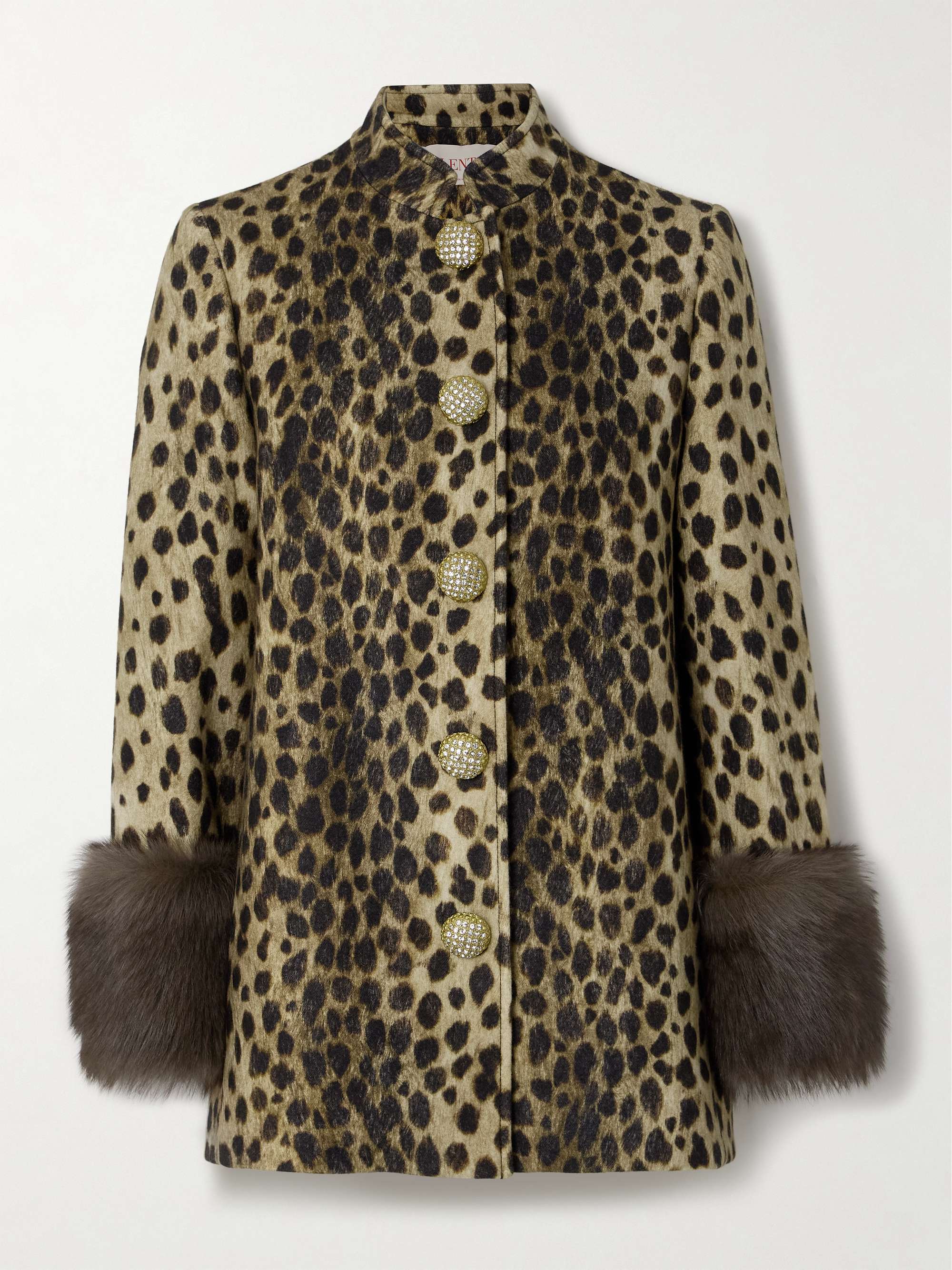 Leopard-Print Plush-Trimmed Wool-Felt Jacket