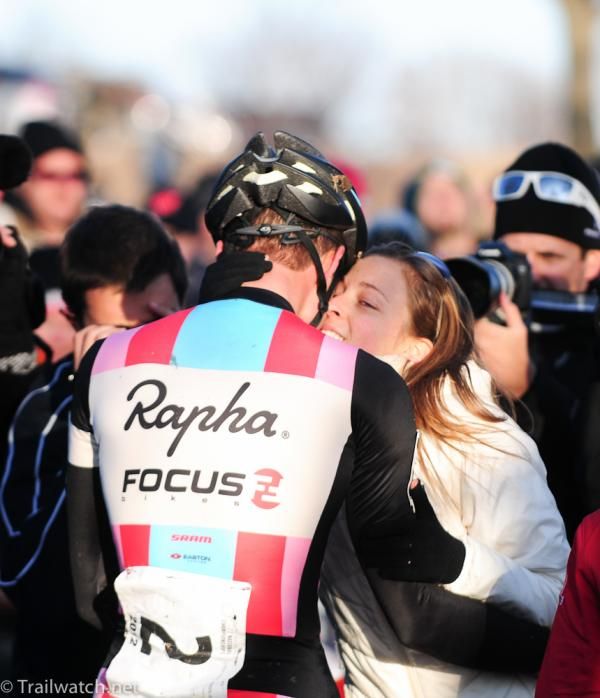 Jeremy Powers is congratulated by his girlfriend Emily