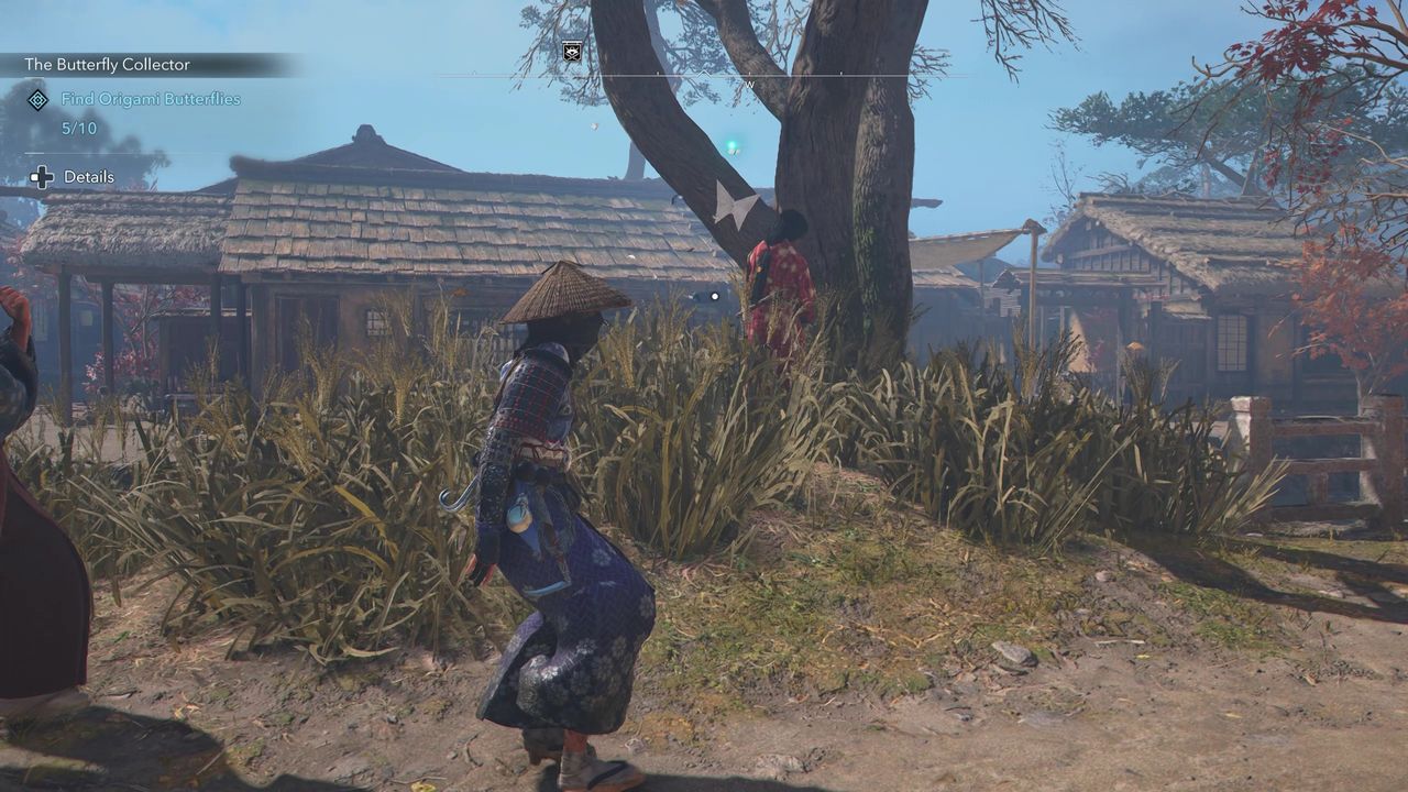 Assassin's Creed Shadows Butterfly Collector locations - The sixth butterfly on a tree with a woman tending to it.