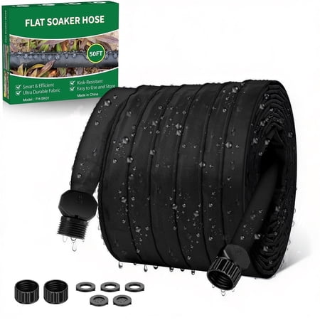 Soaker Hose 50 Ft, Save 80% of Water for Drip Irrigation System, Leakproof and Flexible Double Layer, 1/2 Linkable Consistent Drip Hoses