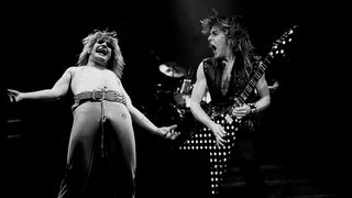 British musician Ozzy Osbourne and American musician Randy Rhodes (1956 - 1982) perform at the Rosemont Horizon, Rosemont, Illinois, January 24, 1982