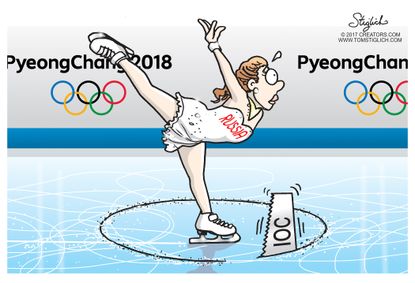 Political cartoon World Olympics Russia doping banned