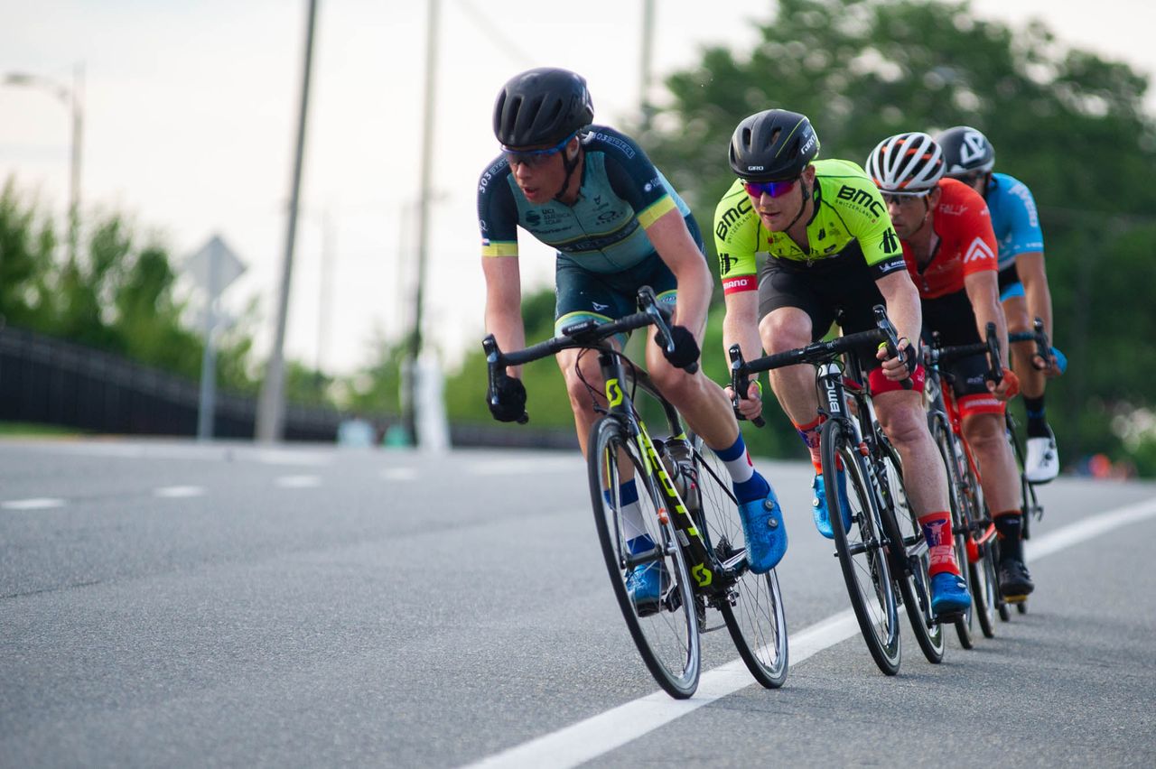 A group gets off the front during the criterium