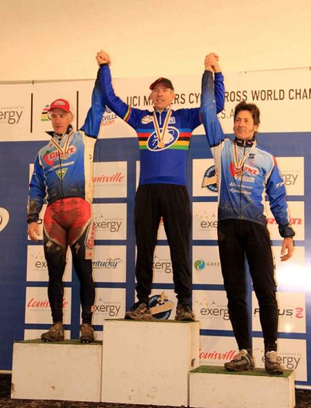 The final podium in the 55-59 with Ned Overend on the top step