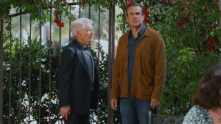 From left to right: Harrison Ford as Paul looking at Jason Segel as Jimmy who is looking forward. 