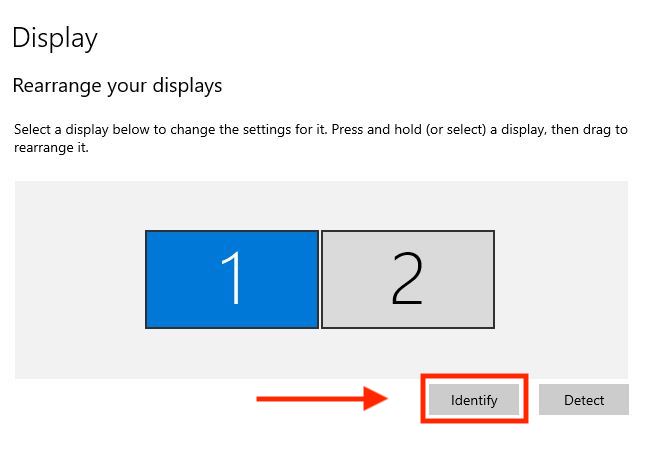 Снимок экрана, чтобы показать, как определить дисплей в Windows 10