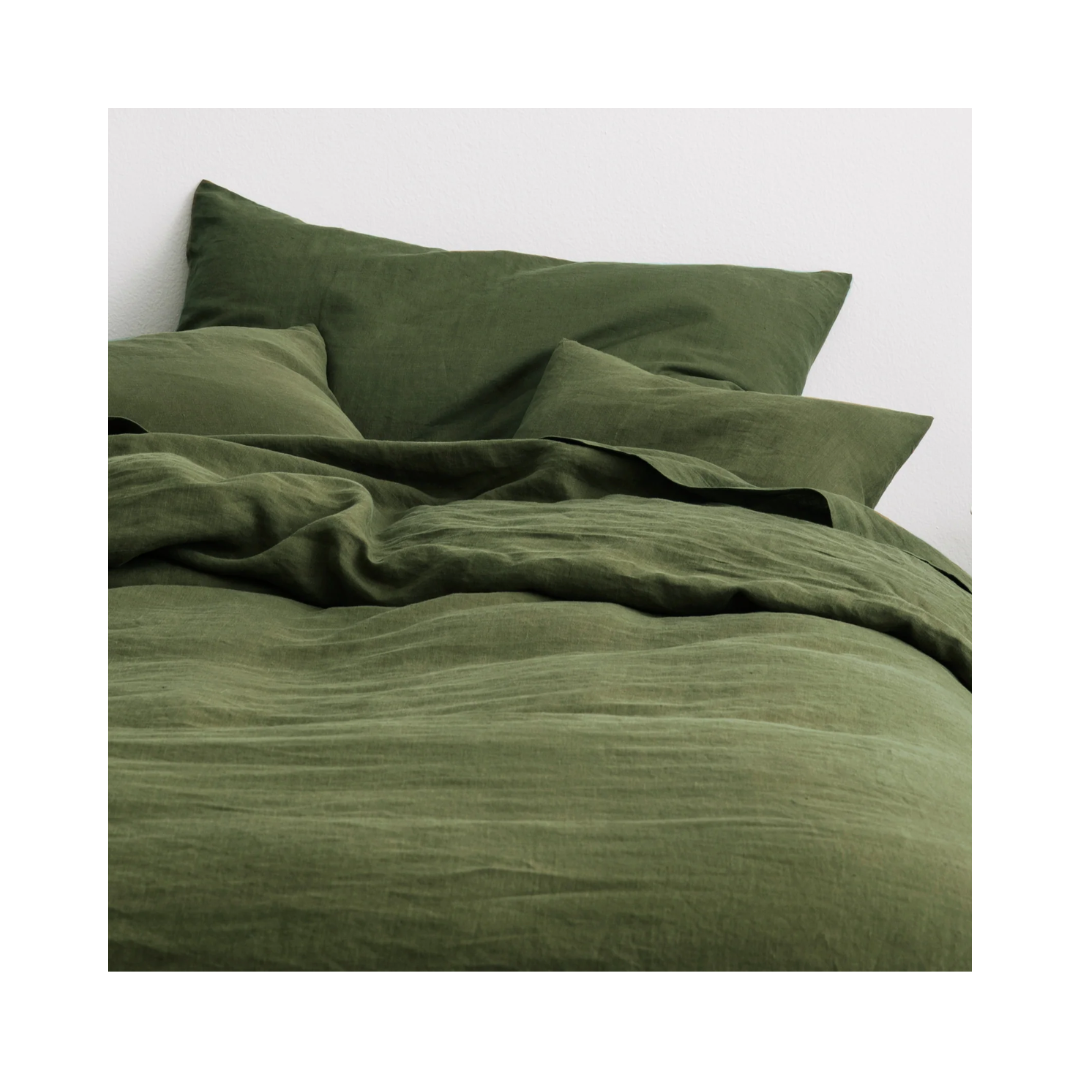 Green flax linen duvet set
