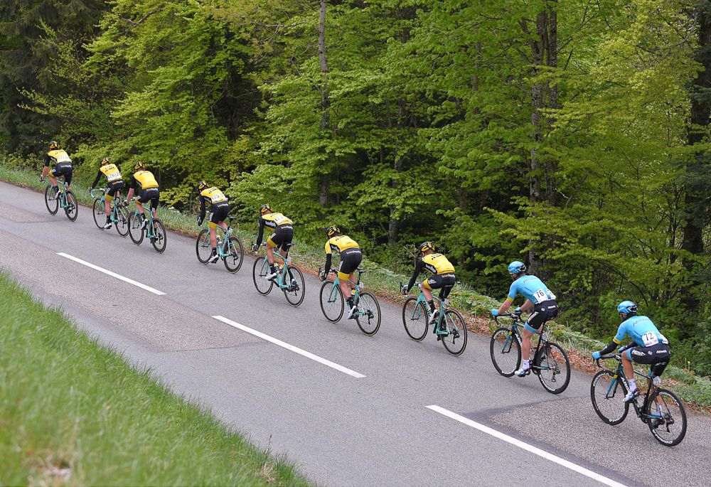 The peloton in action during stage 2 at Tour de Romandie