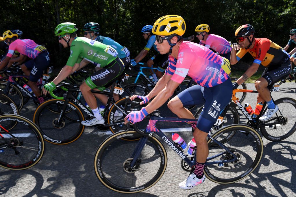 LYON FRANCE SEPTEMBER 12 Sam Bennett of Ireland and Team Deceuninck QuickStep Green Points Jersey Rigoberto Uran of Colombia and Team EF Pro Cycling during the 107th Tour de France 2020 Stage 14 a 194km stage from ClermontFerrand to Lyon TDF2020 LeTour on September 12 2020 in Lyon France Photo by Tim de WaeleGetty Images