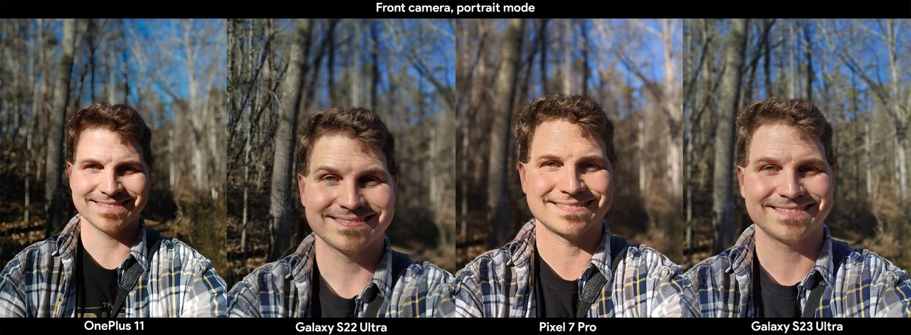 Front facing camera comparisons between the Samsung Galaxy S23 Ultra and other premium Android phones