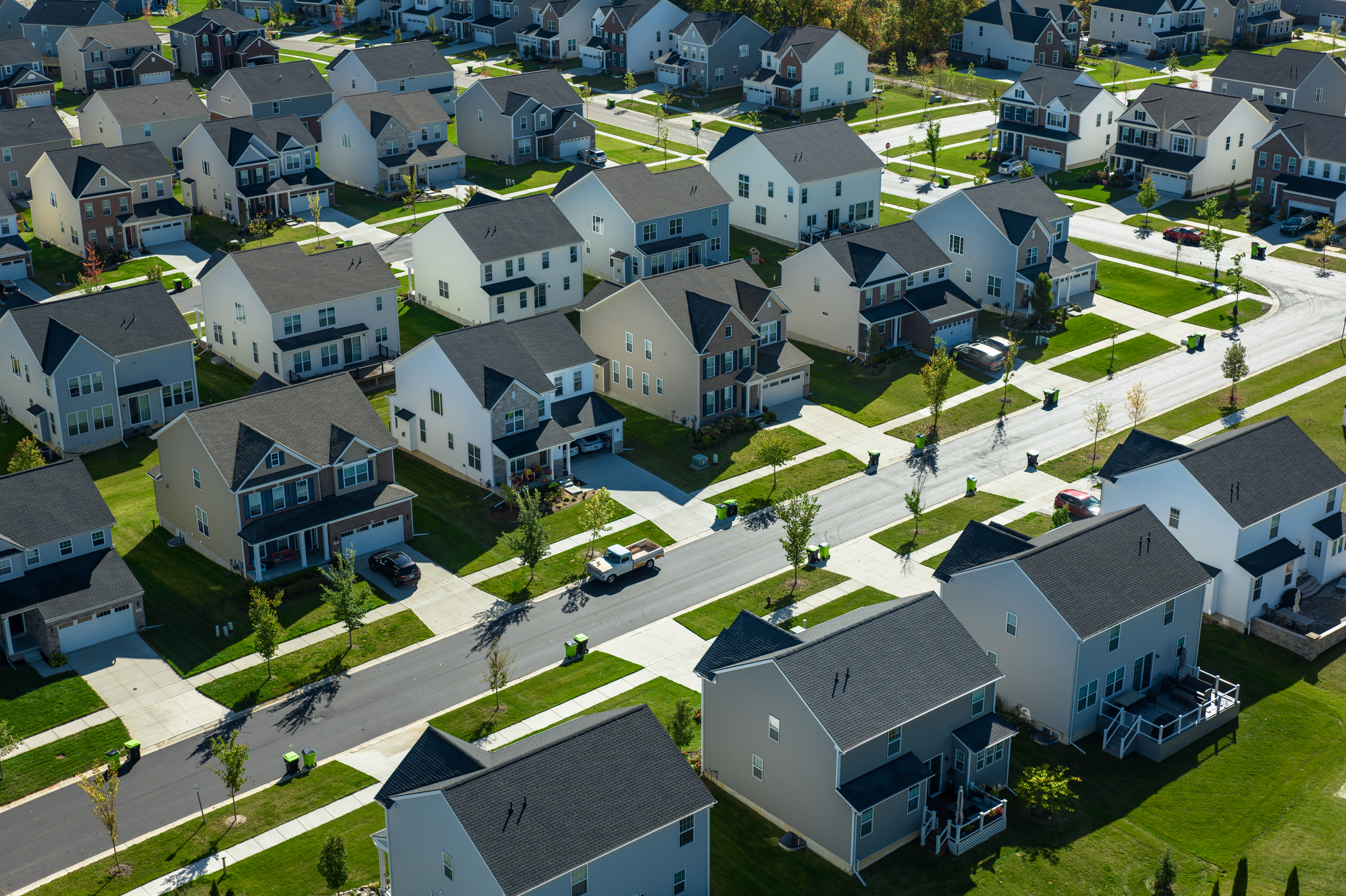 Aerial shot of suburban tract housing