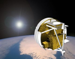 An artist's illustration of the Canadian Space Agency's SCISAT-1 satellite in orbit, which is carrying the Atmospheric Chemistry Experiment to track carbon dioxide levels in Earth's atmosphere. 