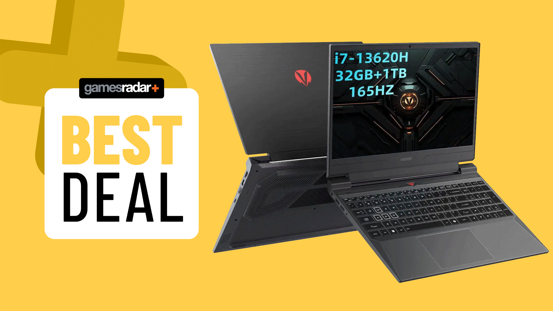 The Hasee S8 gaming laptop with a GamesRadar+ &#039;best deal&#039; badge