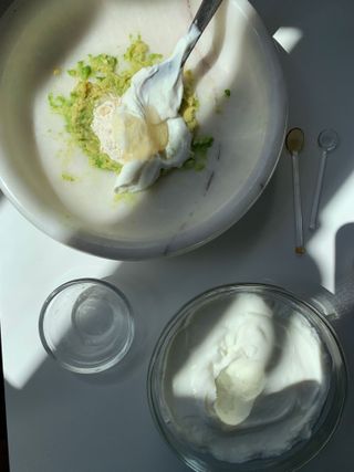 guy morgen's avocado face mask ingredients in white marble bowl