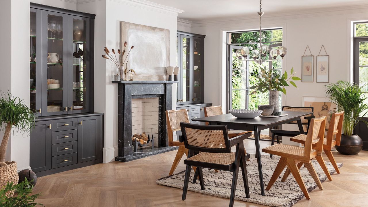 Sharps Shaker Dining Room with black marble fireplace