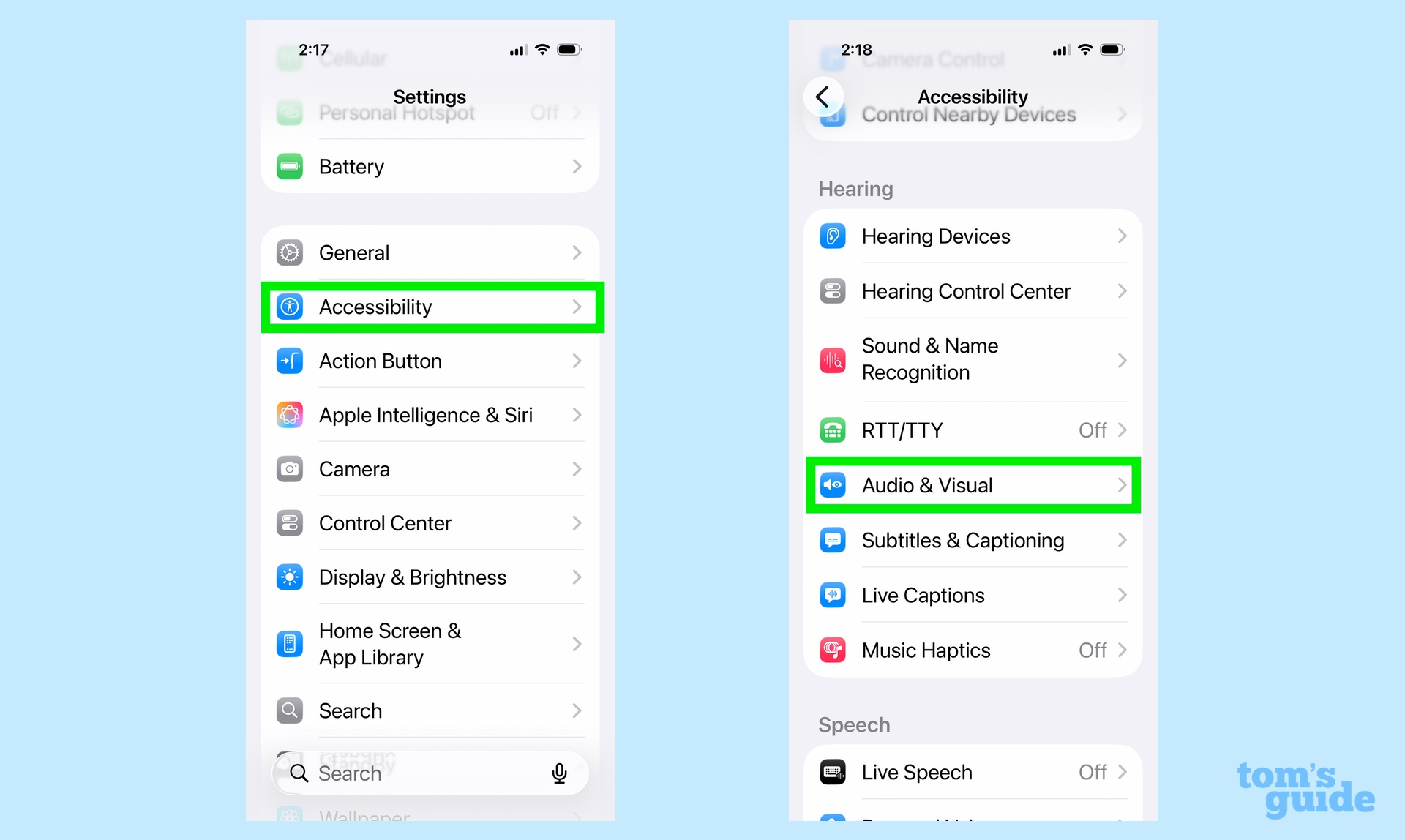 Going to the Audio &amp;amp; Visual section of iOS 26.2&#039;s accessibility settings