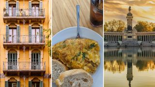 montage of images from madrid including city scenes and spanish tortilla