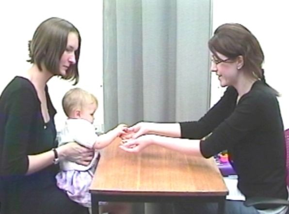 A baby and his mom participate in a study