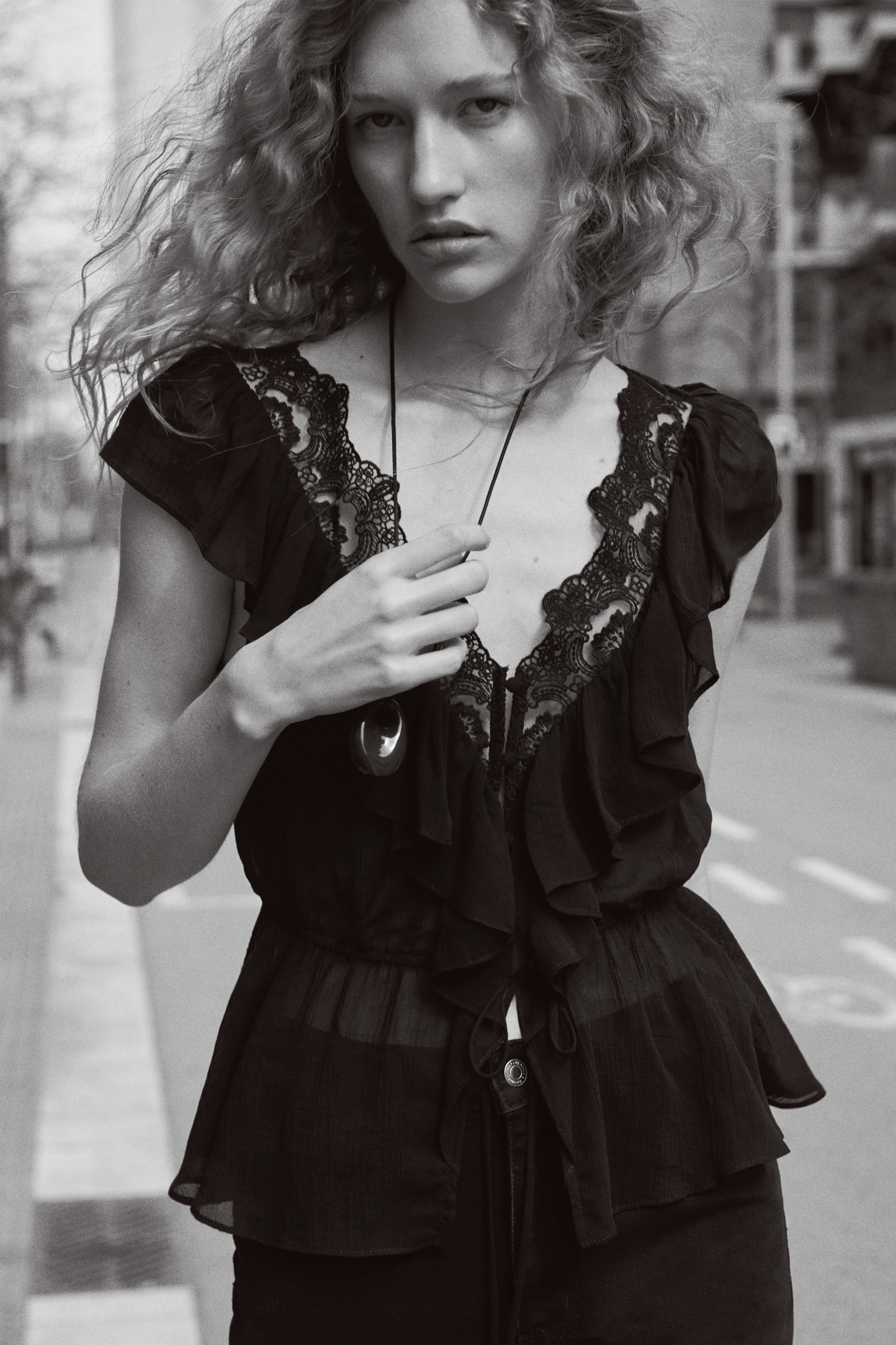 Flounce-Trimmed Lyocell Top