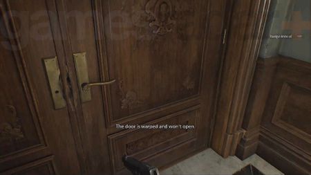 A warped door in Resident Evil Requiem.