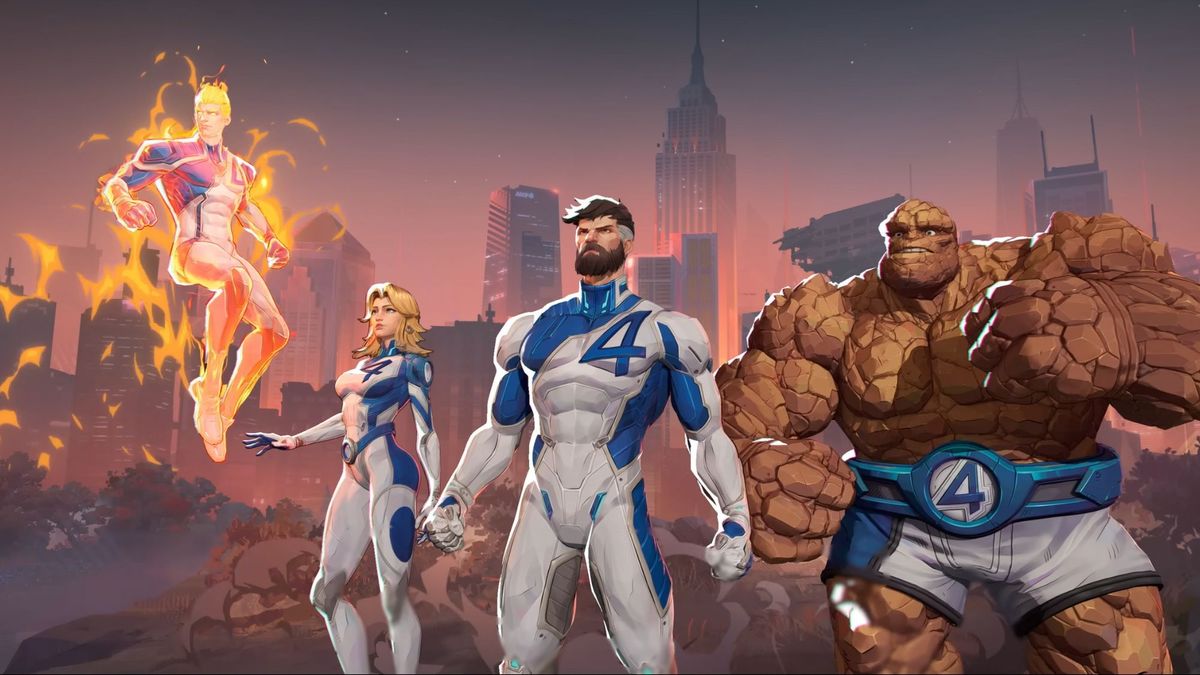 Human Torch, Invisible Woman, Mr Fantastic, and The Thing stand side by side in a demon-infested Manhattan