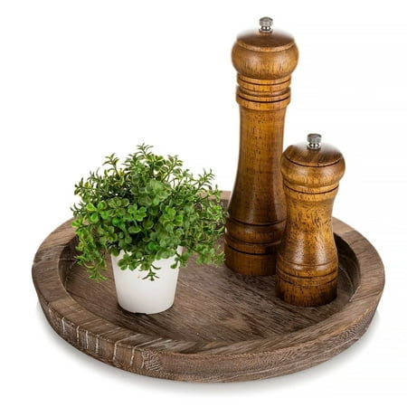 Hanobe Decorative Candle Tray Decor: Round Wooden Trays for Decor，farmhouse Coffee Table Tray Decor Centerpiece