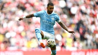 Kyle Walker of Manchester City in possession ahead of the Super Cup Manchester City vs Sevilla live stream.