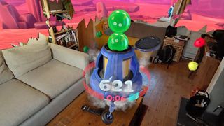 First Encounters VR pass through showing spaceship on coffee table