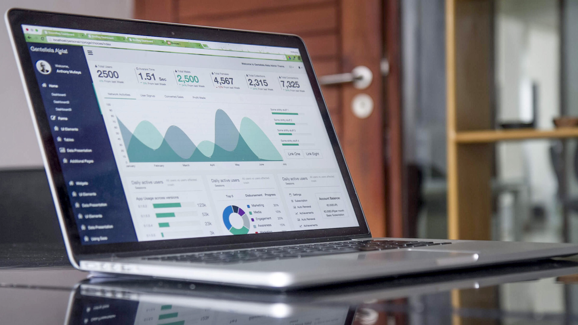 laptop open on a desk with financial results onscreen