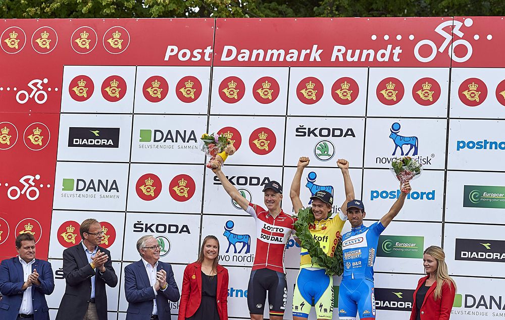 Chris Juul-Jensen (Tinkoff-Saxo) tops the overall podium at the Tour of Denmark