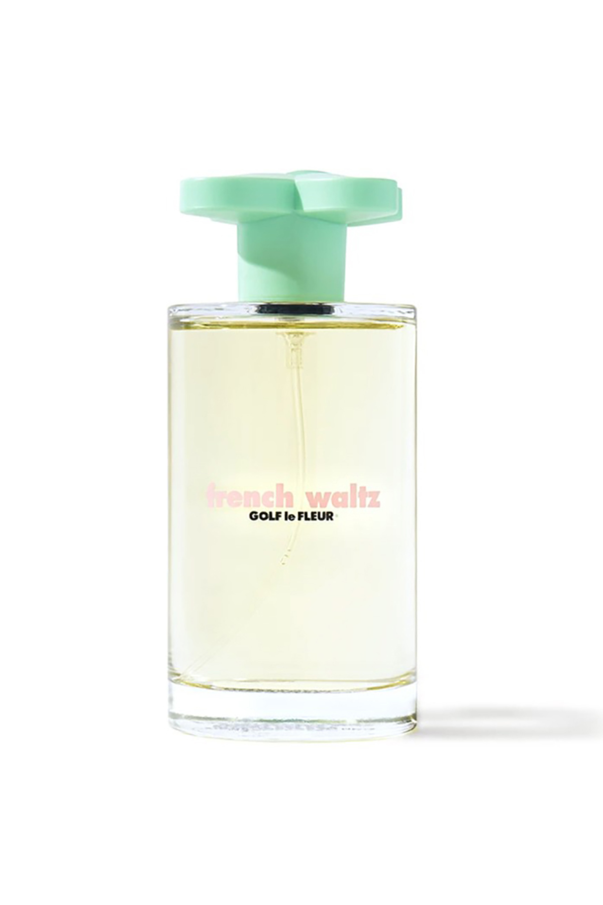 A bottle of GOLF le FLEUR* French Waltz perfume against a white background.