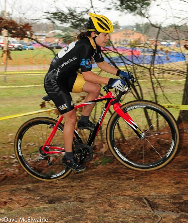 Crystal Anthony (Ladies Frist Racing) entering the woods behind Van Gilder and Smith