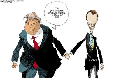 Political cartoon U.S. Trump Macron diplomacy