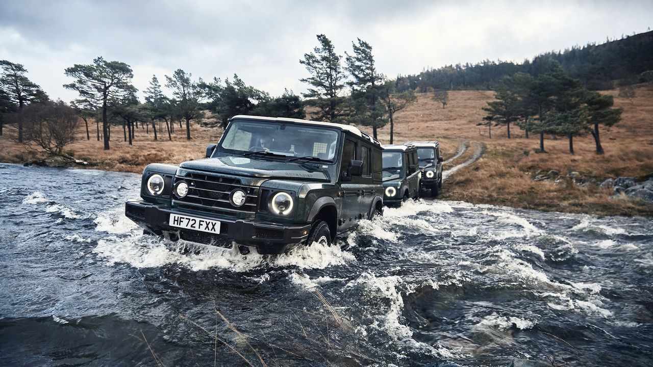 Ineos Grenadier driving through Scottish highlands