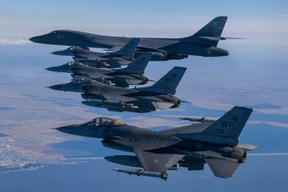 American military fighters fly over the Korean Peninsula. 